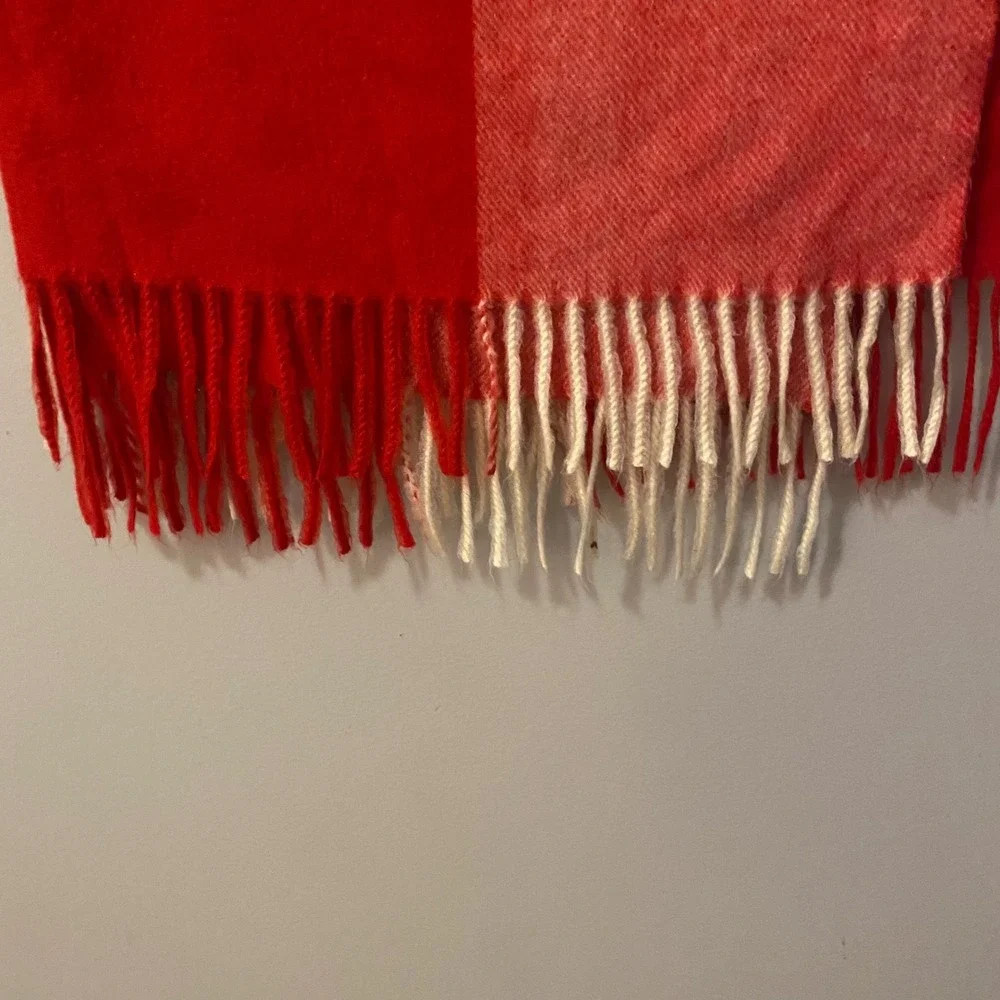 Sky Cashmere Plaid Wool Scarf Red Cream Fringe Large Boho‎ Warm Oversized